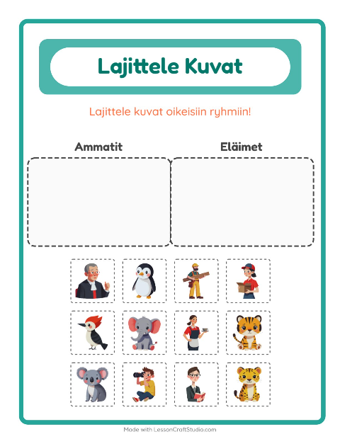 Lajittele kuvat: Ammatit ja Eläimet