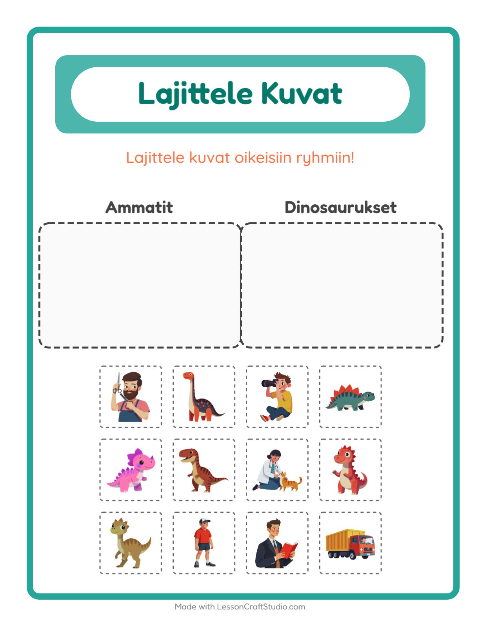 Esikatselu: Lajittele kuvat: Ammatit ja Dinosaurukset – esikouluikäisille