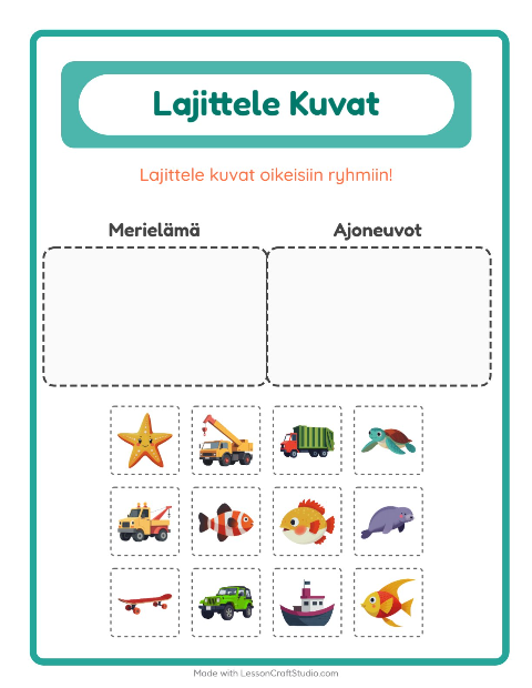Esikatselu: Lajittele kuvat: Merielämä ja Ajoneuvot – esikouluikäisille