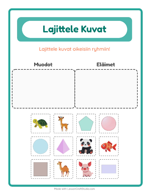 Esikatselu: Lajittele kuvat: Muodot ja Eläimet – esikouluikäisille