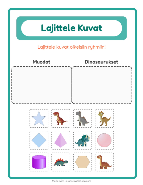 Lajittele kuvat: Muodot ja Dinosaurukset
