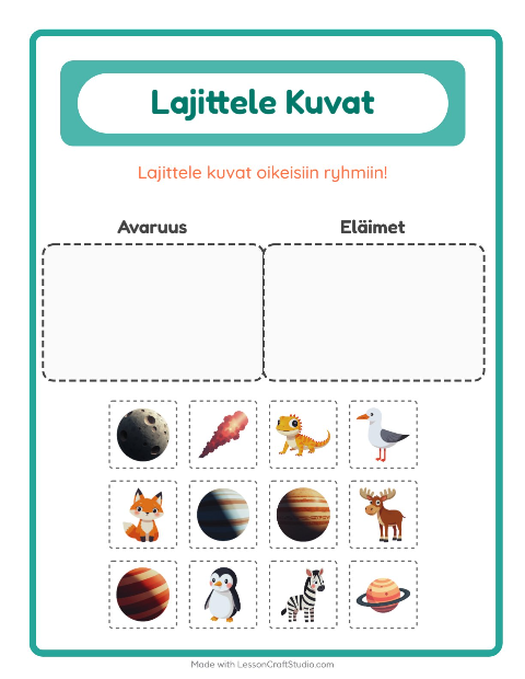 Esikatselu: Lajittele Kuvat-tehtäväarkki, Esiopetus