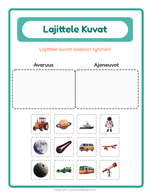 Esikatselu: Lajittele Kuvat-tehtäväarkki, Esiopetus
