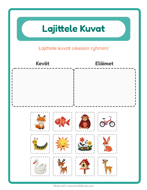 Esikatselu: Lajittele Kuvat-tehtäväarkki, Esiopetus