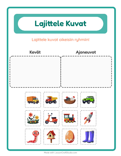 Esikatselu: Lajittele Kuvat-tehtäväarkki, Esiopetus