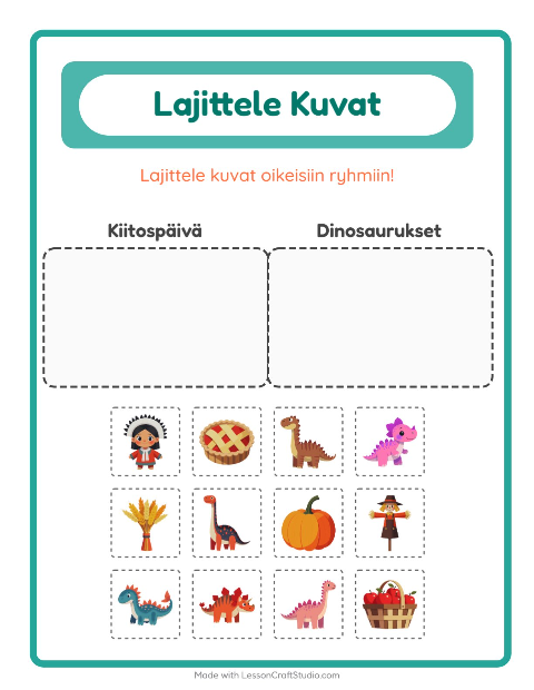 Esikatselu: Lajittele Kuvat-tehtäväarkki, Esiopetus