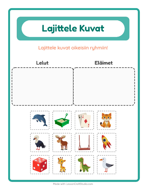 Esikatselu: Lajittele kuvat: Lelut ja Eläimet – esikouluikäisille