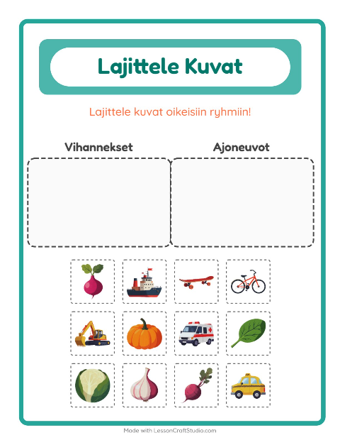 Esikatselu: Lajittele Kuvat-tehtäväarkki, Esiopetus