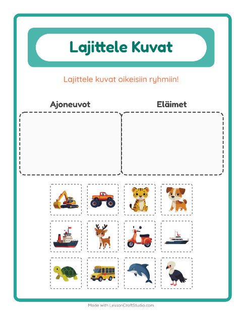 Lajittele kuvat: Ajoneuvot ja Eläimet