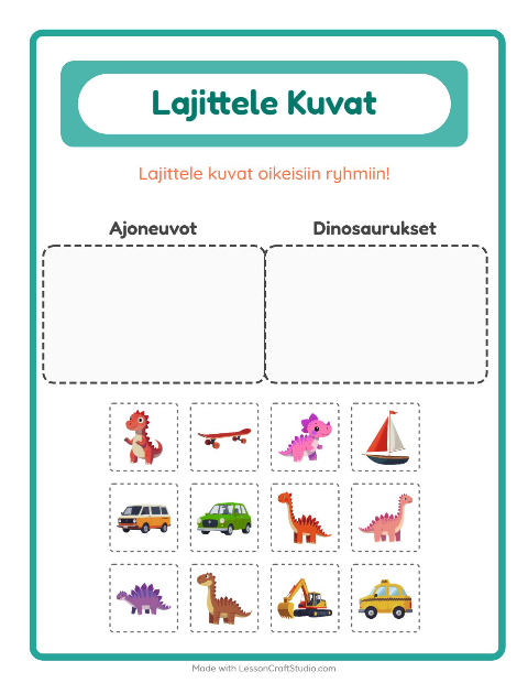 Lajittele kuvat: Ajoneuvot ja Dinosaurukset