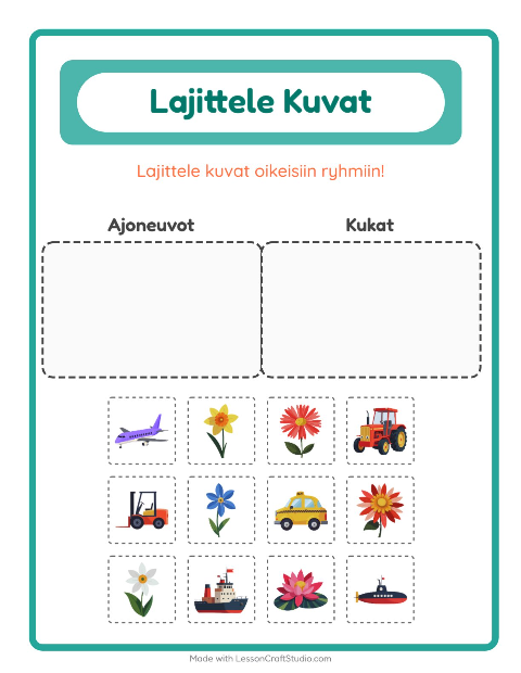 Esikatselu: Lajittele Kuvat-tehtäväarkki, Esiopetus