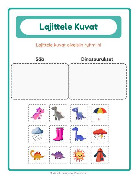 Lajittele kuvat: Sää ja Dinosaurukset – esikouluikäisille — 2
