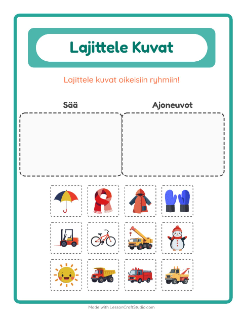 Esikatselu: Lajittele Kuvat-tehtäväarkki, Esiopetus