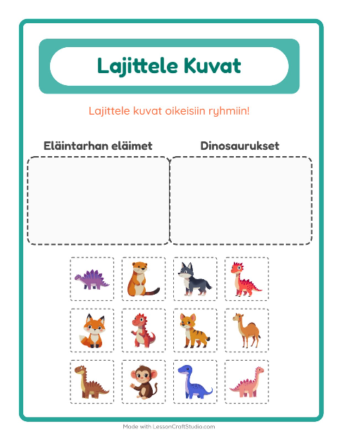Lajittele kuvat: Eläintarhan eläimet ja Dinosaurukset