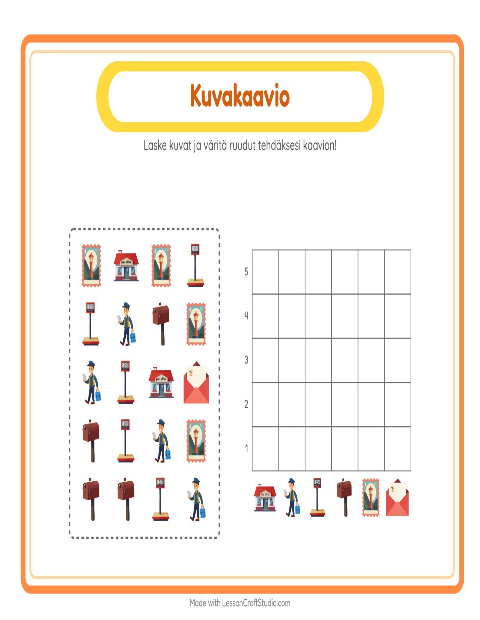 Esikatselu: Laske ja täytä kaavio: Postitoimisto – 1. luokan oppilaille