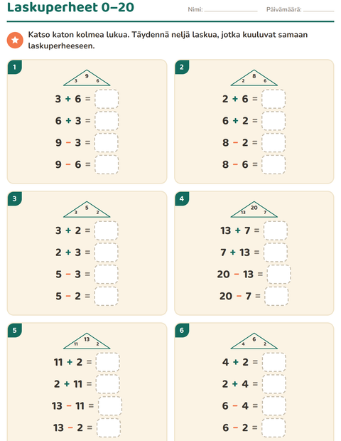 Laskuperheet lukualueella 0–20