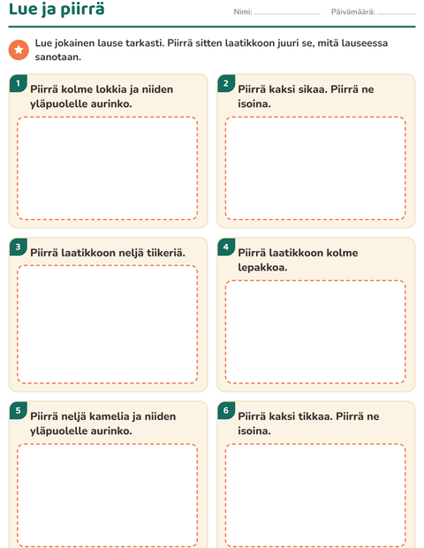 Esikatselu: Lue ja tee-tehtäväarkki, aiheena Eläimet, 1. luokka
