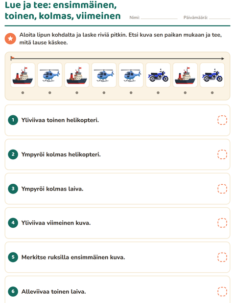 Esikatselu: Lue ja tee-tehtäväarkki, aiheena Ajoneuvot, 1. luokka