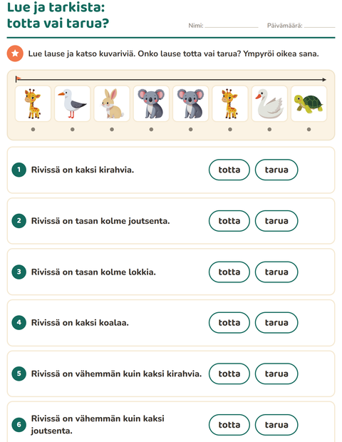 Esikatselu: Lue ja tee-tehtäväarkki, aiheena Eläimet, 1. luokka