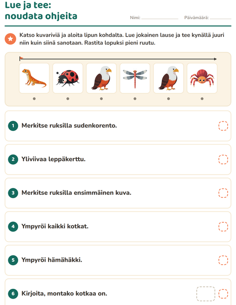 Esikatselu: Lue ja tee-tehtäväarkki, aiheena Metsän eläimet, 1. luokka