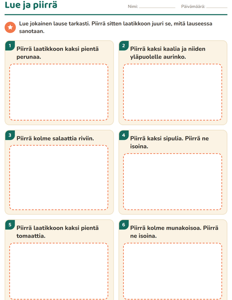 Esikatselu: Lue ja tee-tehtäväarkki, aiheena Vihannekset, 1. luokka