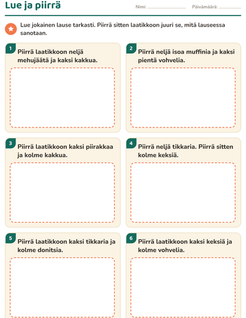 Esikatselu: Lue ja tee-tehtäväarkki, aiheena Jälkiruoat ja makeiset, 1. luokka