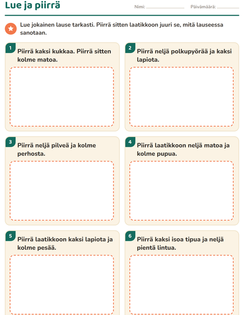 Esikatselu: Lue ja tee-tehtäväarkki, aiheena Kevät, 1. luokka