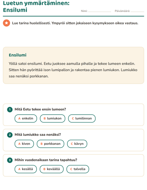 Luetun ymmärtäminen: Ensilumi