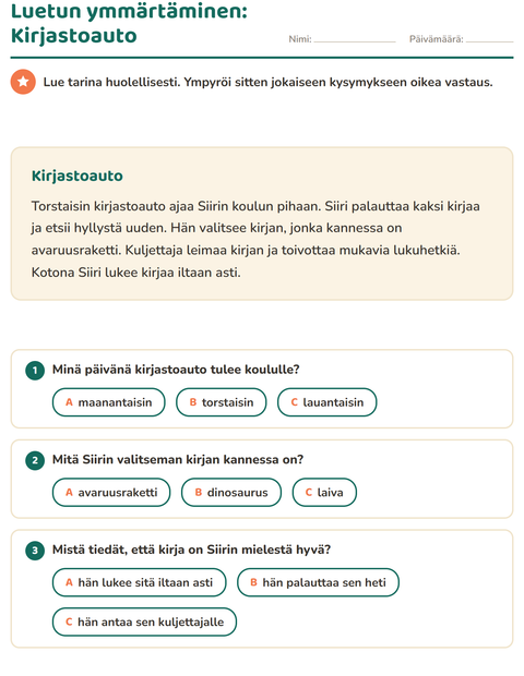 Luetun ymmärtäminen: Kirjastoauto