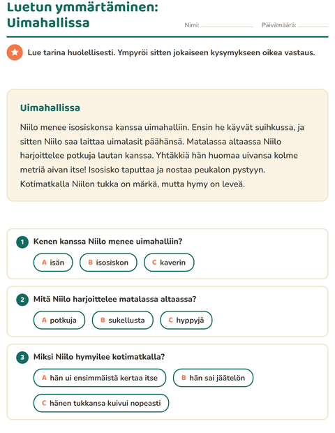 Luetun ymmärtäminen: Uimahallissa
