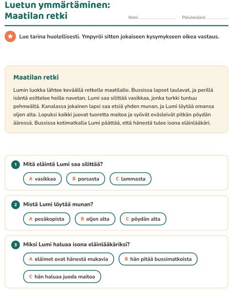 Luetun ymmärtäminen: Maatilan retki
