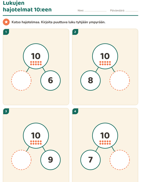 Esikatselu: Lukujen hajotelmat-tehtäväarkki, Esiopetus