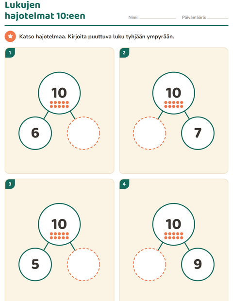 Esikatselu: Lukujen hajotelmat-tehtäväarkki, Esiopetus