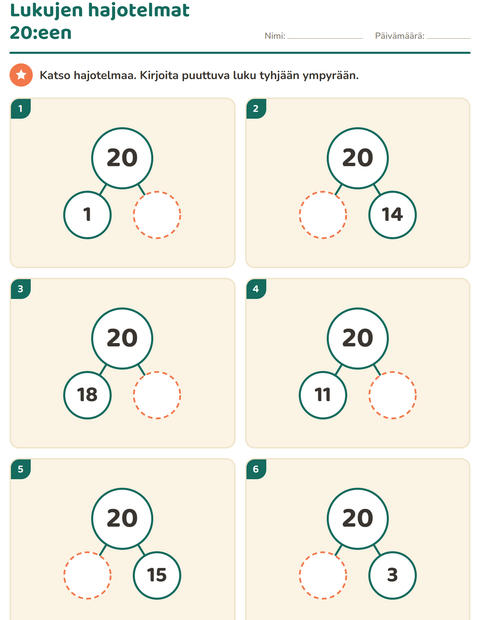 Kaksikymppiparit – lukujen hajotelmat 20:een