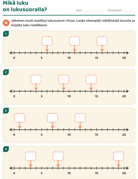 Esikatselu: Lukusuora-tehtäväarkki, 1. luokka