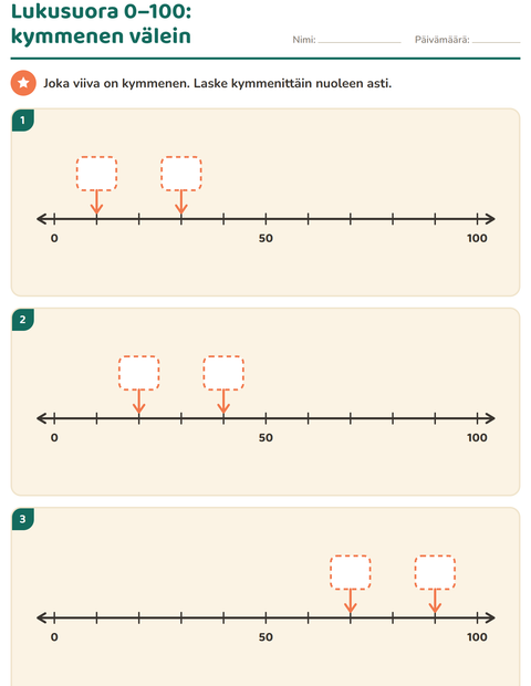 Esikatselu: Lukusuora-tehtäväarkki, 1. luokka