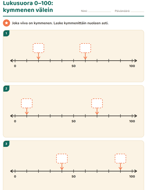 Esikatselu: Lukusuora-tehtäväarkki, 1. luokka