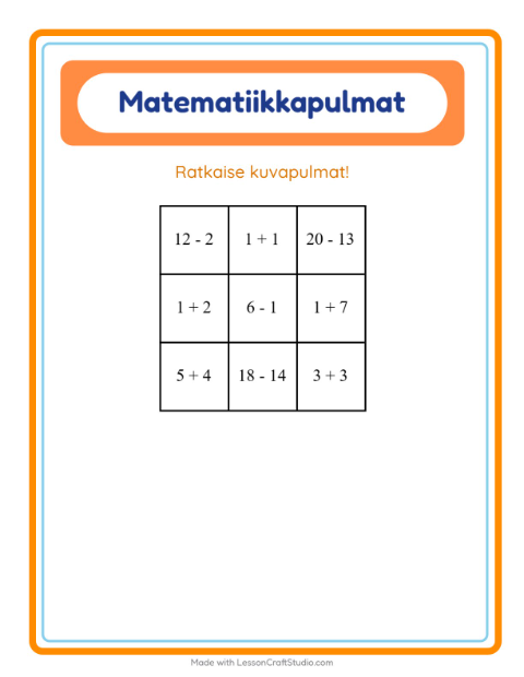 Esikatselu: Matematiikkapulma: Ammatit – 1. luokan oppilaille