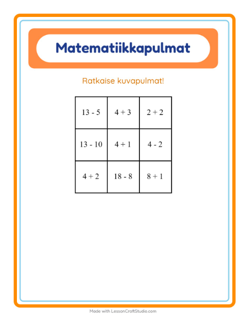 Esikatselu: Matematiikkapulma-tehtäväarkki, aiheena Eläimet, 1. luokka