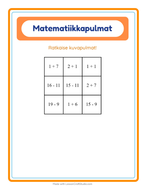 Esikatselu: Matematiikkapulma-tehtäväarkki, aiheena Heinäkuun 4., 1. luokka