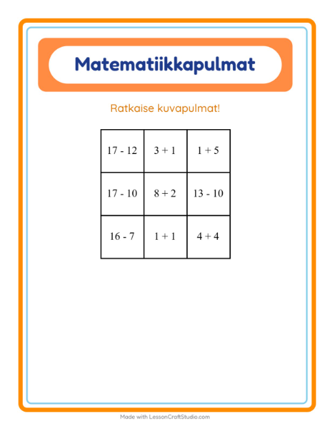 Esikatselu: Matematiikkapulma-tehtäväarkki, aiheena Hyönteiset ja ötökät, 1. luokka