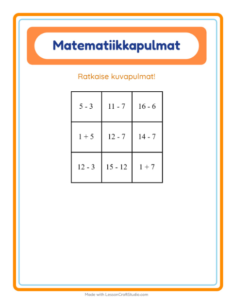 Esikatselu: Matematiikkapulma-tehtäväarkki, aiheena Jälkiruoat ja makeiset, 1. luokka