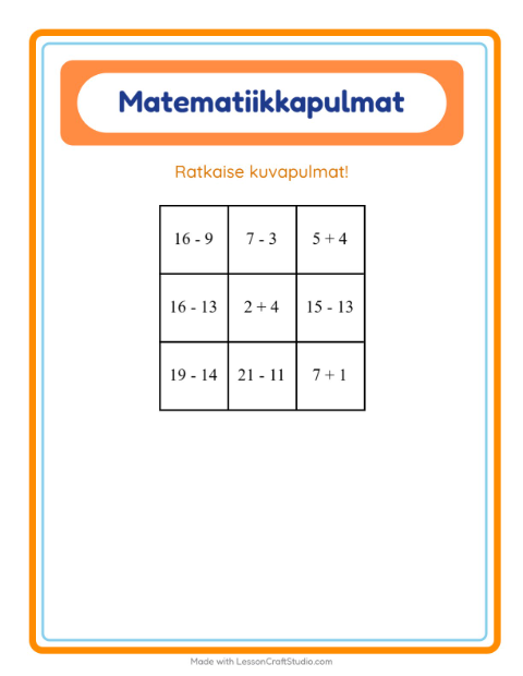 Esikatselu: Matematiikkapulma-tehtäväarkki, aiheena Keittiövälineet, 1. luokka