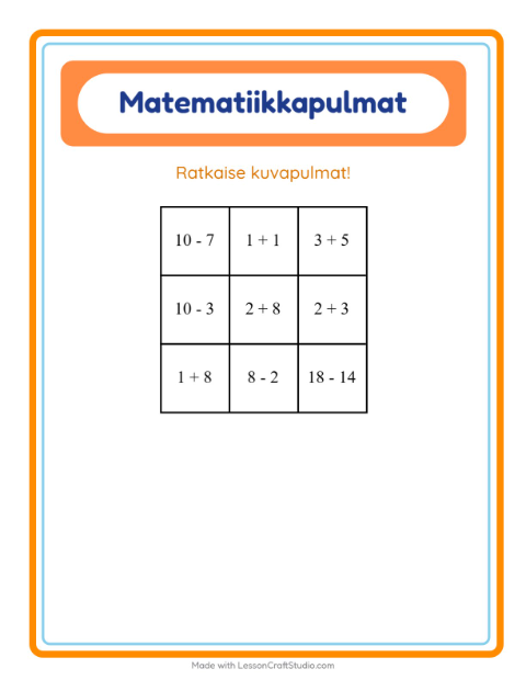 Esikatselu: Matematiikkapulma-tehtäväarkki, aiheena Kevät, 1. luokka