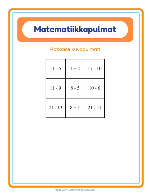 Esikatselu: Matematiikkapulma-tehtäväarkki, aiheena Lemmikit, 1. luokka