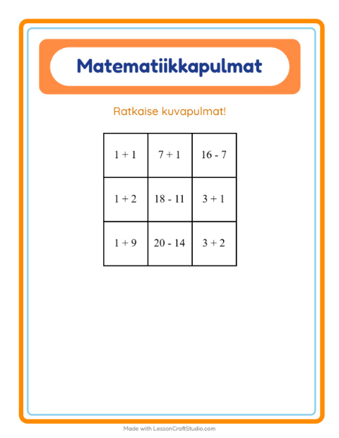 Esikatselu: Matematiikkapulma-tehtäväarkki, aiheena Matelijat ja sammakkoeläimet, 1. luokka