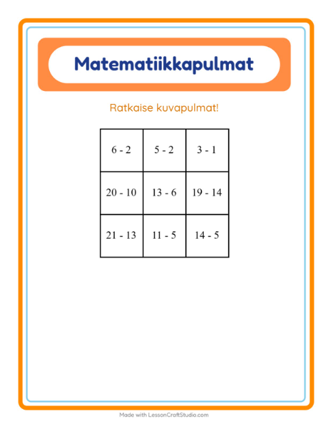 Matematiikkapulma, vähennyslasku – Ajoneuvot