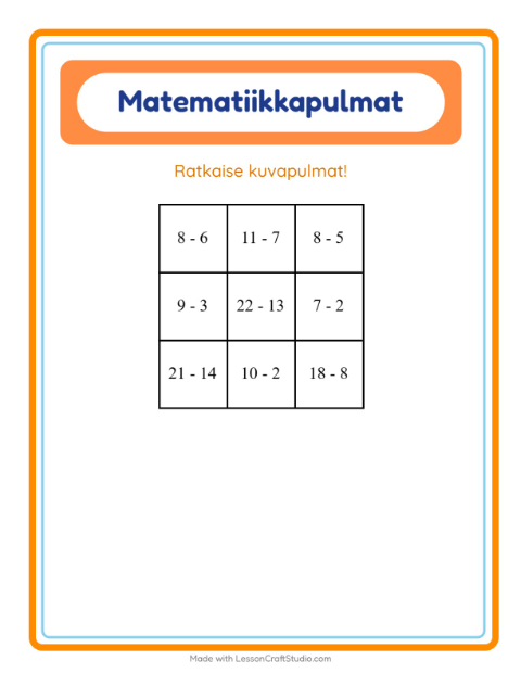 Esikatselu: Matematiikkapulma, vähennyslasku: Avaruus – 2. luokan oppilaille