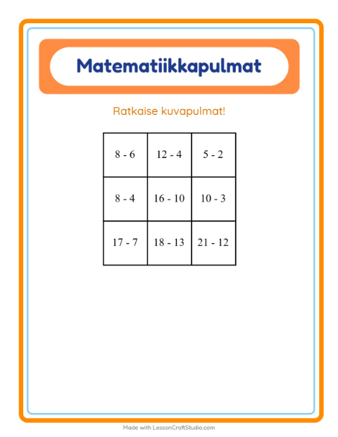 Matematiikkapulma, vähennyslasku – Eläimet