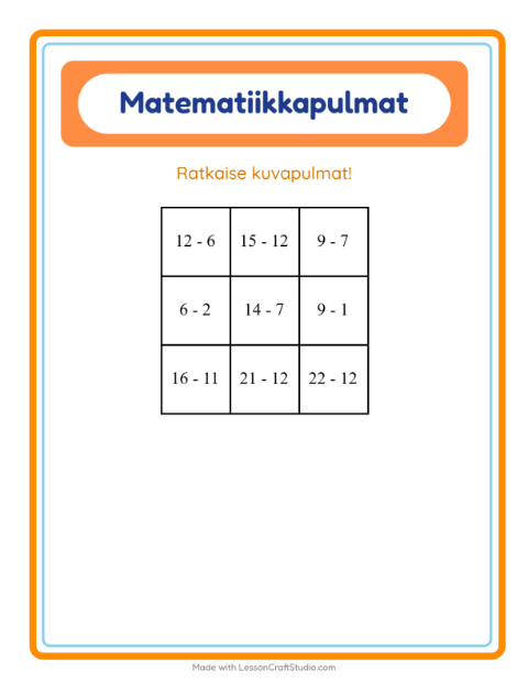Esikatselu: Matematiikkapulma-tehtäväarkki, aiheena Eläintarhan eläimet, 1. luokka